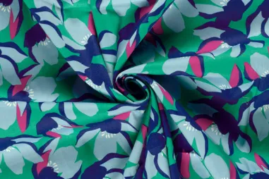 Nieuwe stoffen - Stretch stof - katoen satijn - bloemen - donker mint - 25075-022