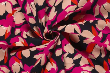 Tricot stof - scuba modal - zwart - 11742-690 - Stretch stof - katoen satijn - bloemen - zwart - 25075-069