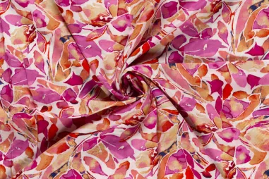 Niet rekbare stoffen - Viscose stof - poplin - digitaal bloemen - fuchsia - 25077-017