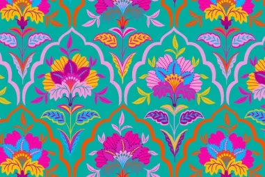 95% Baumwolle, 5% Elastan - Tricot stof - French Terry - digitaal bloemen - licht petrol - 60115-941