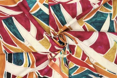 180gr/M² - Viscose stof - linnenmix - digitaal palmbladeren - rozerood multi - 22510-875