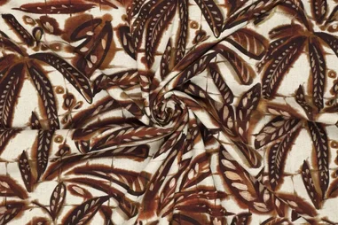 Niet rekbare stoffen - Viscose stof - linnenmix slub - digitaal bali trees - bruin - 22519-100