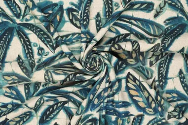 Niet rekbare stoffen - Viscose stof - linnenmix slub - digitaal bali trees - blauw - 22519-670