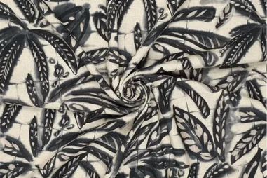 Dunkelgrau - Viscose stof - linnenmix slub - digitaal bali trees - donkergrijs - 22519-980