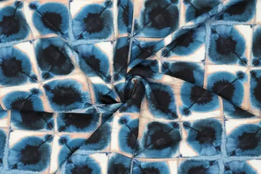 Niet rekbare stoffen - Viscose stof - barky bali squares - blauw - 22559-690