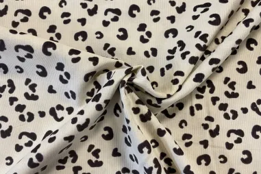 Creme - Ribcord stof- fijne rib 21W - corduroy - dierenprint - crème - 24353-052
