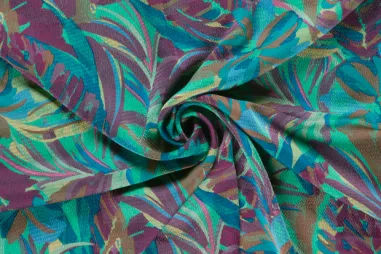 Rok stoffen - Polyester stof - bubble - bloemen - donker mint multi - 32/25007-022