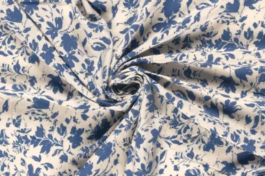 130gr/M² - Bamboe stof - poplin - bloemetjes - indigo - 32/25010-006