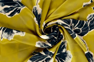 Polyester stoffen - Polyester stof - satijn duchesse - bloemen - geel - 32/25021-033