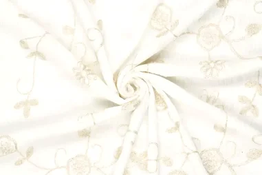 Altweiß - Embroidery stof - crushed golden embroidery - gebroken wit - 21708-021