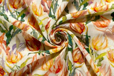 Nooteboom Stoffe - Viscose stof - linnenmix - bloemen - oranje multi - 32/25053-036
