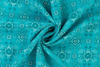 105gr/M² - Viscose stof - poplin - fantasie - licht petrol - 19059-942