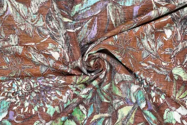 Bruine stoffen - Viscose stof - shiny dolca lucia - bladeren - bruin - 22620-110