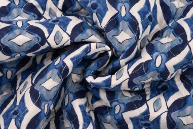 Stoffe - Doorgestikte stof - quilted chally - blauw - 11658-960