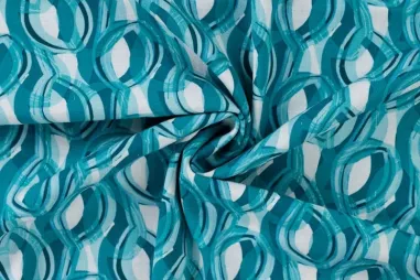 150gr/M² - Viscose stof - stretch - rayon slub - graphic cirkels - petrol - 19064-942