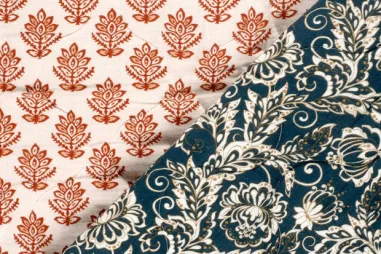 Tricot stof - cottoman ribbel - gebroken wit - 0592-020 - Doorgestikte stof - mousseline gewatteerd - 2-zijdig - bloemen - gebroken wit - 23280-051