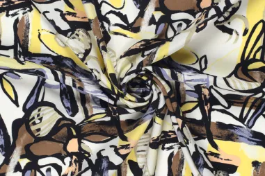 100% viscose stoffen - Viscose stof - poplin - abstract - lichtgeel multi - 23139-033