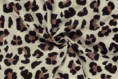 Musselin Stoffe - Hydrofiel stof - panterprint - beige - 23276-052