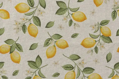 Fruit stoffen - Deco stof - linnenlook - digitaal citroenen - naturel - 1921-035