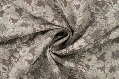 Sjaal stoffen - Tencel stof - digitaal bloemen - donker kaki - 19076-542