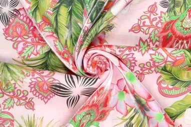 Multi kleur stoffen - Viscose stof - digitaal shinio goa tropics - roze - 22504-880