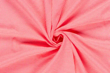 Felroze stoffen - Geruite stof - poplin seersucker - neon roze/wit - 25002-013