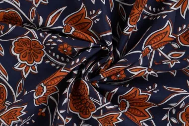 Bloemen motief stoffen - Katoen stof - voile - bloemen - donkerblauw - 16018-360