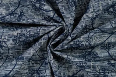 Geweven stoffen - Denim stof - jacquard embroidery - bloemen - blauw - 11808-960