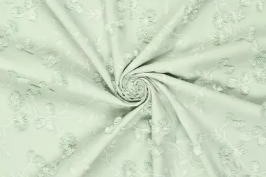Bladeren motief - Embroidery stof - katoen - catchy leaves - mint - 20518-320