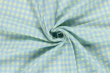 Geruite stoffen - Geruite stof - poplin seersucker - lichtblauw/mint - 25003-002