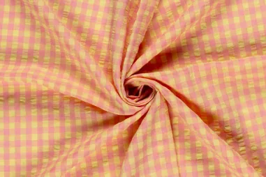Polyester Stoff - Outdoor wasserdicht - ocker - 4542-020 - Geruite stof - poplin seersucker - lichtroze/geel - 25003-011