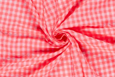 Felroze stoffen - Geruite stof - poplin seersucker - neon roze/wit - 25003-013