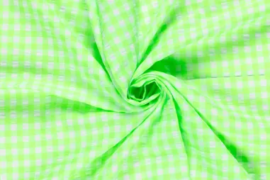 Witte stoffen - Geruite stof - poplin seersucker - neon groen/wit - 25003-023