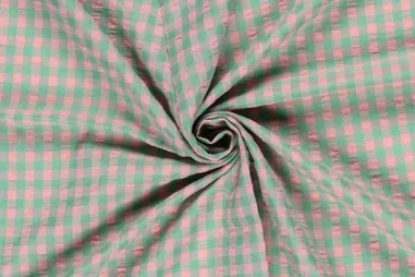 Lachs - Geruite stof - poplin seersucker - groen/zalm - 25003-025