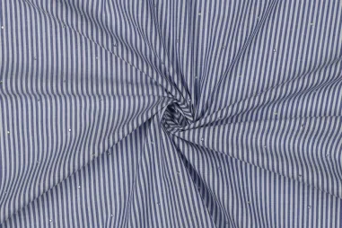 katoenen stoffen streep - Katoen stof - yarn dyed - strass steentjes - strepen - blauw - 3850-001