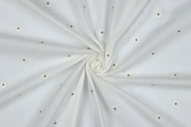 witte stoffen - Embroidery stof - katoen voile - lurex bloemetjes - wit - 3881-001