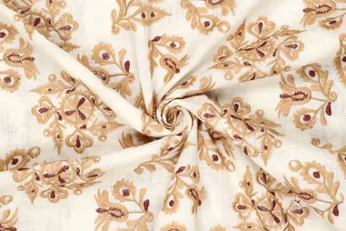 Bloemen motief stoffen - Embroidery stof - katoen slub - bloemen - bruin - 21518-098