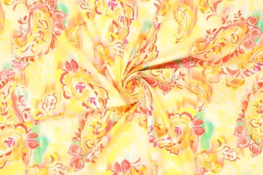 145gr/M² - Tricot stof - digitaal paisley - geel - 21629-571