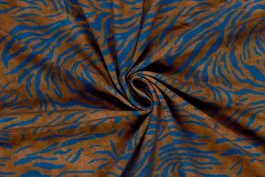 92% katoen, 8% elastan stoffen - Tricot stof - French Terry - zebraprint - bruin - 24521-055