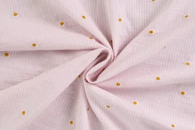 Hellrosa - Embroidery stof - seersucker - strepen & bloemetjes - lichtroze - 48140-131