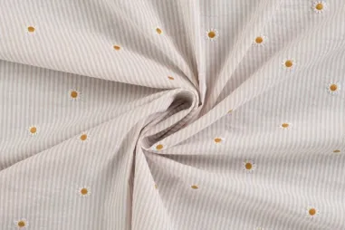 Broderie en Embroidery stoffen - Embroidery stof - seersucker - strepen & bloemetjes - beige - K48140-520