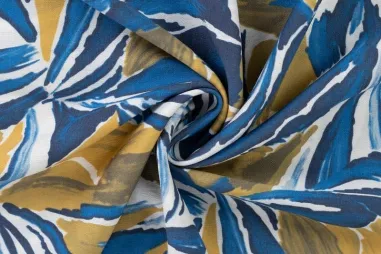 87% viscose, 13% polyamide - Viscose stof - nylonmix - airflow - digitaal bladeren - blauw - 12015-922