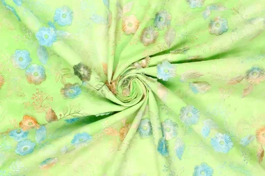 Lichtgroene stoffen - Embroidery stof - katoen - tie dye - bloemen - fel lichtgroen - 21734-313
