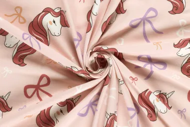 Nooteboom stoffen - Tricot stof - unicorns en strikjes - nude - 25688-011