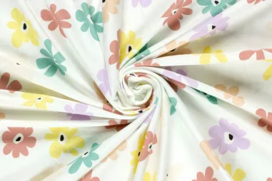 Nieuwe stoffen - Tricot stof - bloemen - gebroken wit - 25693-051