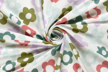 Nooteboom Tricot stoffen - Tricot stof - bloemen - gebroken wit - 25710-051