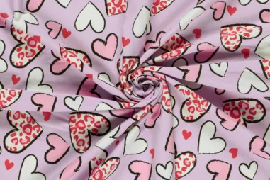 Tricot stoffen - Tricot stof - hartjes dierenprint - lila - 25727-043
