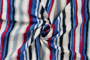 87% viscose, 13% polyamide - Viscose stof - nylonmix - airflow - digitaal strepen - blauw multi - 12016-982