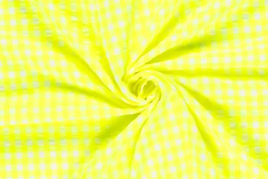 Felgele stoffen - Geruite stof - poplin seersucker - neon geel/wit - 25003-035