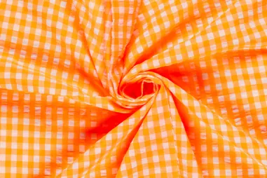 Feloranje stoffen - Katoen stof - mix - poplin seersucker - neon oranje/wit - 25003-036